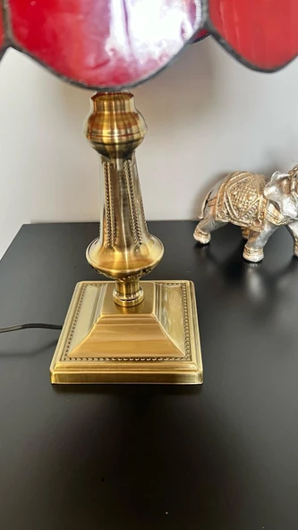 Yüceeller El Yapımı Eskitme Vitray Retro Barok Abajur Masa Lambası Oturma ve Yatak Odası kırmızı Beyaz Siyah - 3