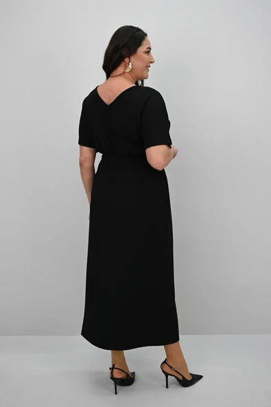 Kadın Büyük Beden Kısa Kollu Kuşaklı Elbise 5297-25 - 8