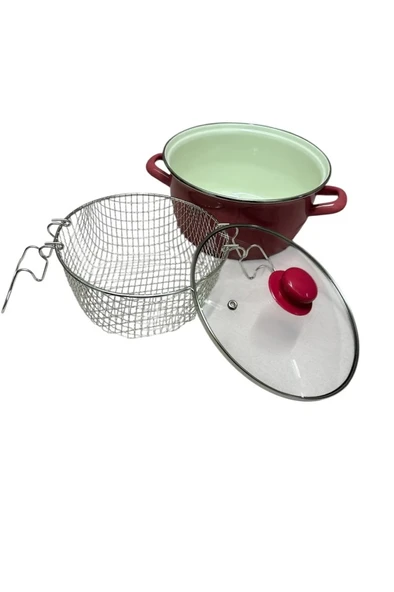 Lüks Emaye Kızartma Tenceresi Fritöz 22cm 3,90 Litre Kırmızı KR179 - 3