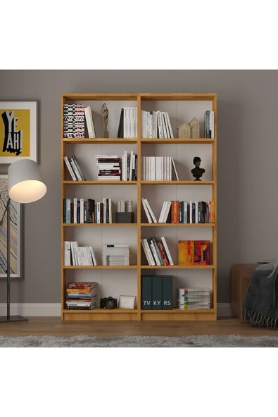 5 Raflı (5 BÖLMELİ) 2 Modüllü Kitaplık Çalışma Odası Ofis Modern Dekoratif Kitaplık - Resim 9