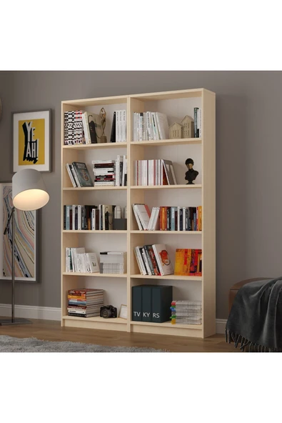 5 Raflı (5 BÖLMELİ) 2 Modüllü Kitaplık Çalışma Odası Ofis Modern Dekoratif Kitaplık - Resim 2