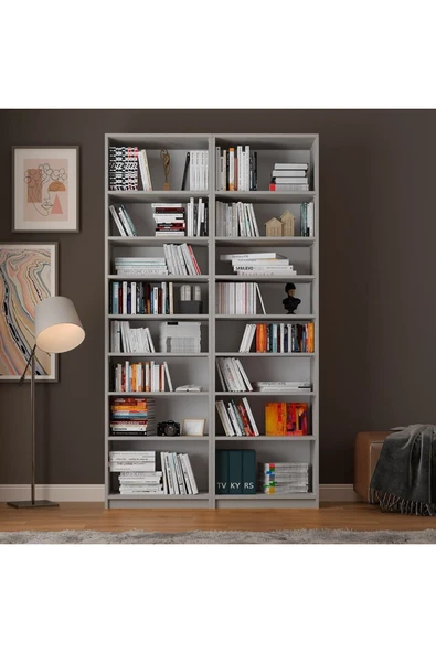 Asra Trend %100 MDFLAM Kül Gri Kitaplık K-11 - Resim 2