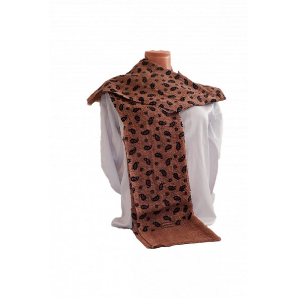 Jawel Pamuklu Açık Kahve Siyah Yapraklı Şal - 2