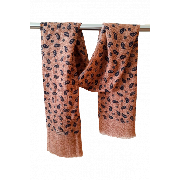 Jawel Pamuklu Açık Kahve Siyah Yapraklı Şal - 3