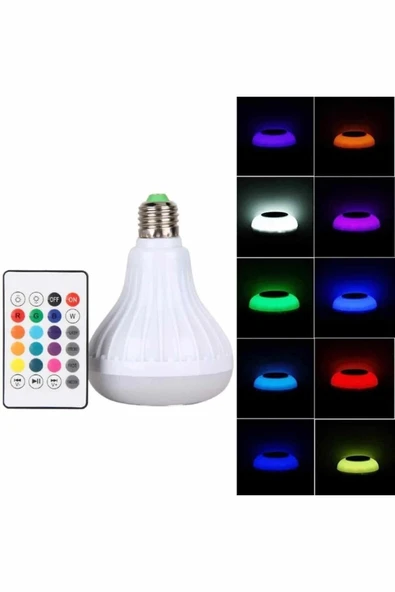 Kumandalı RGB Led Işık Bluetooth Hoparlör Ses Lambası Renkli Ampul - 2