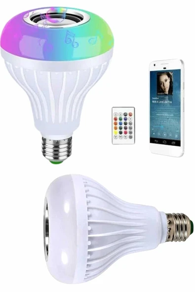 Kumandalı RGB Led Işık Bluetooth Hoparlör Ses Lambası Renkli Ampul - 3