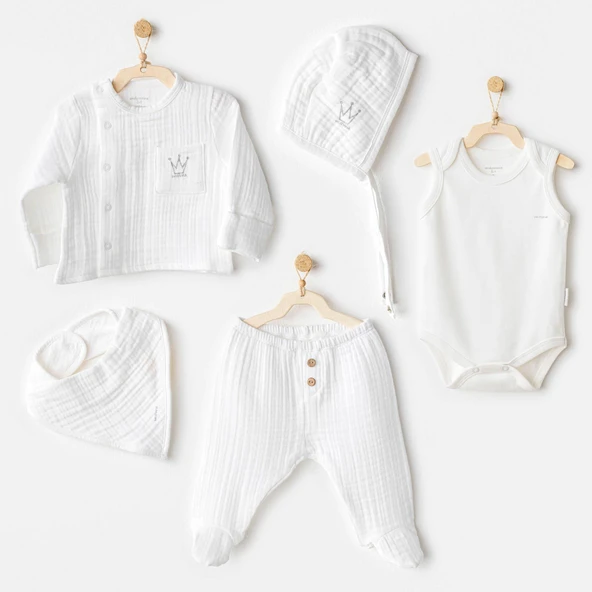 Erkek Bebek Hastane Çıkışı 5 Parça Muslin AC25830
