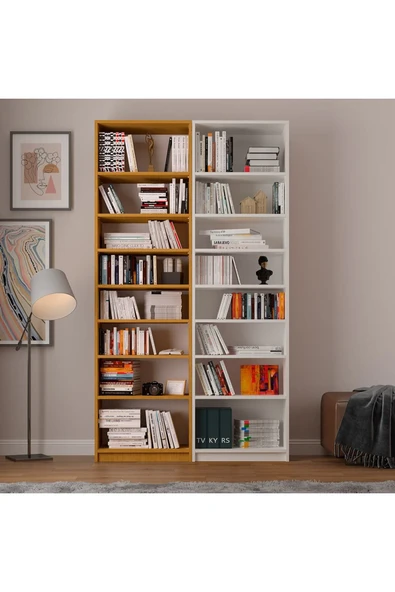 Afrika Ceviz Beyaz Kitaplık K-19 - Resim 2