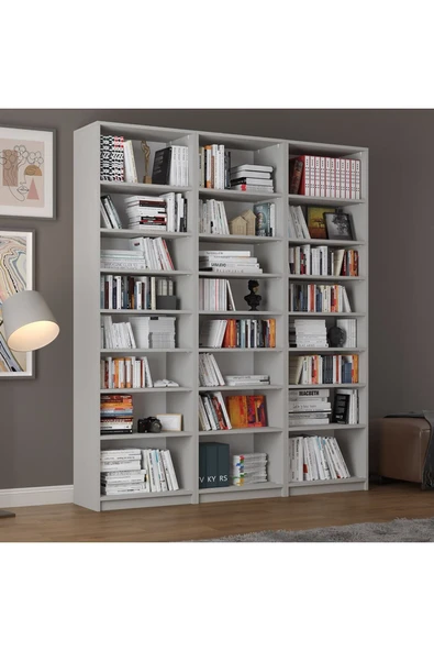 Asra Trend %100 MDFLAM Kül Gri Kitaplık K-22 - Resim 2