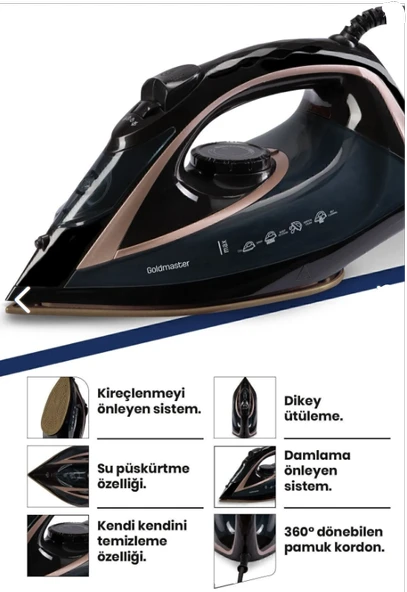 GoldMaster Pressjet 2400 Watt Seramik Tabanlı 170 gr Etkili Şok Buharlı Ütü - 2