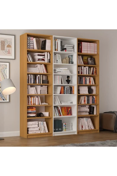 Beyaz & Afrika Ceviz Kitaplık K-30 - Resim 2