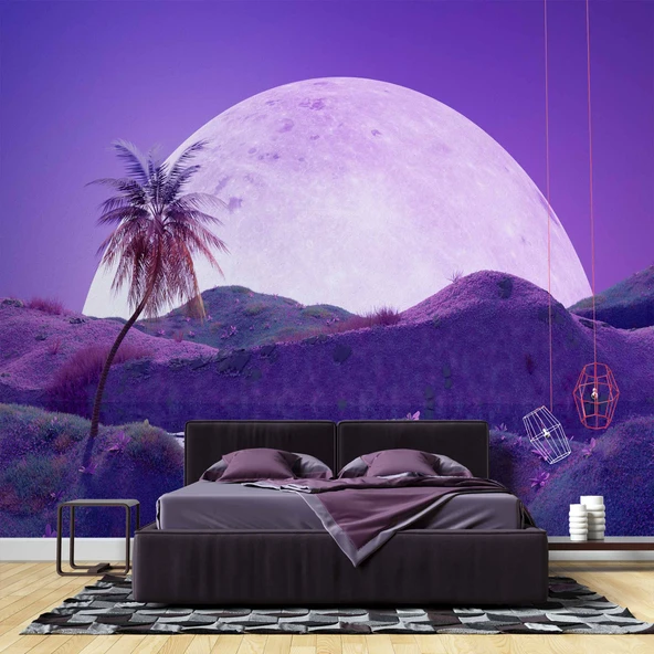 Gece Ay Mor Gökyüzü Temalı Duvar Kağıdı - Resim 2