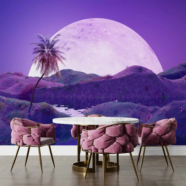 Gece Ay Mor Gökyüzü Temalı Duvar Kağıdı - Resim 5