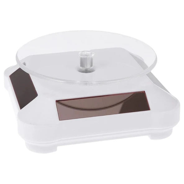 Güneş Enerjili Solar ve Pille Çalışan Eşya Sergileme için 360° Dönen Vitrin Beyaz Stand Dönen Tabla - 2