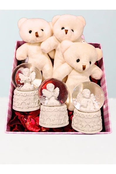 Kar Küresi Ayıcık Set Özel Kutu içinde 3 Adet Mini Melek Kar Küresi Yavru Ayıcıklar Melek Sevgilim - 2
