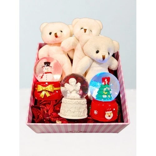 3 Adet Işıklı Mini Küre ve Yavru Ayıcıklar Sevgiliye Eşe Özel Günlere Kare Kutu İçinde Hediye Seti - 4