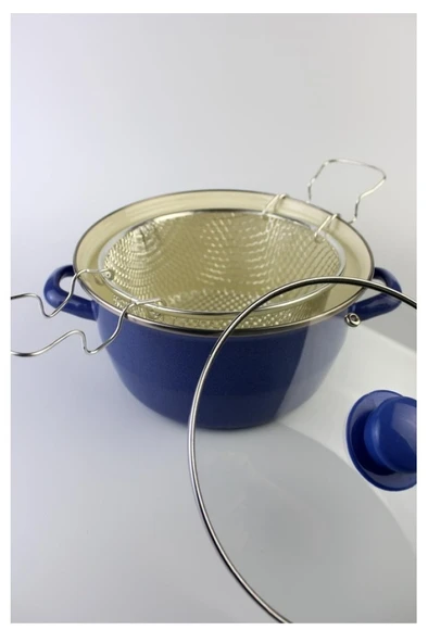 Lüks Emaye Kızartma Tenceresi Fritöz 22cm 3,90 Litre Mavi KR072 - 3