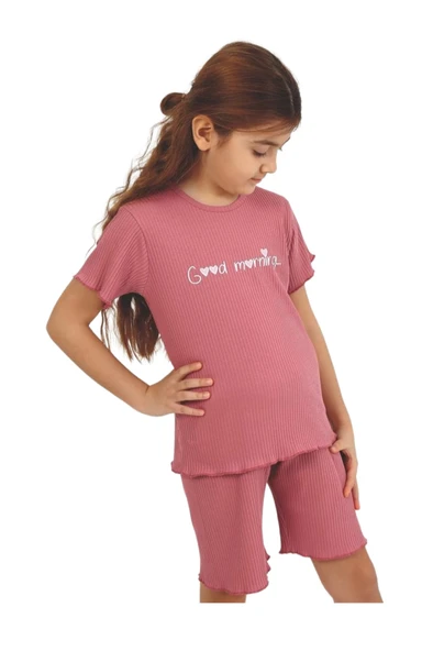 Kız Çocuk Love Baskılı Kısa Kollu Bisiklet Yaka 2/9 Yaş Takımı