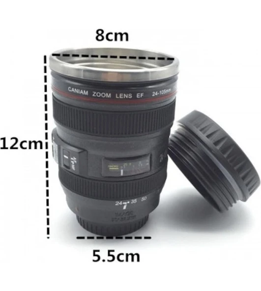 Çelik Kahve Çay Termosu Objektif Görünümlü Lens Mug Kullanışlı Sıcak Soğuk Termos Kupa Bardak Mug - 4