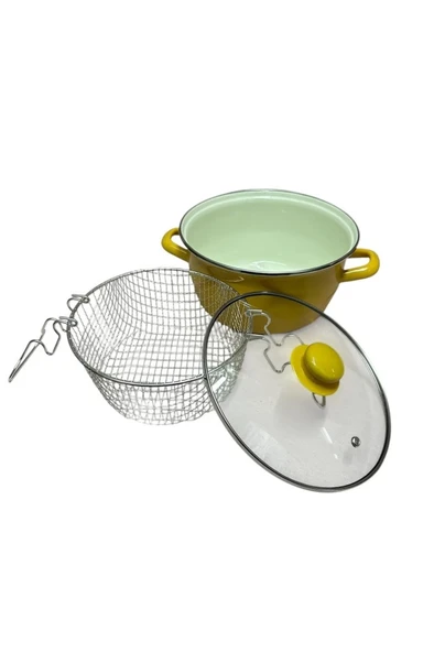 Lüks Emaye Kızartma Tenceresi Fritöz 22cm 3,90 Litre Sarı KR137 - 3