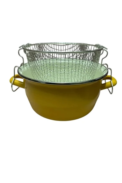 Lüks Emaye Kızartma Tenceresi Fritöz 22cm 3,90 Litre Sarı KR137 - 2