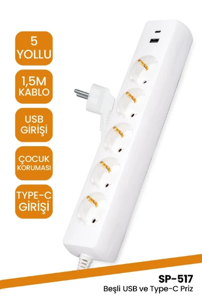 GOLDMASTER SP-517 BEŞLİ  PRİZ USB - TYPEC 261893