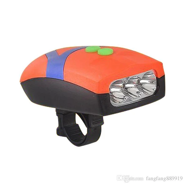 Bisiklet Ön Farı Kornalı Bisiklet Ön Lamba Pilli (Piller Dahil) Turuncu Renkli - 6