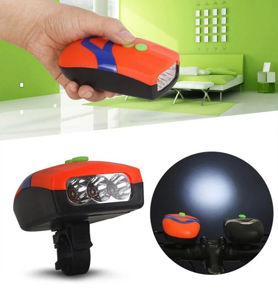 Bisiklet Ön Farı Kornalı Bisiklet Ön Lamba Pilli (Piller Dahil) Turuncu Renkli - 5