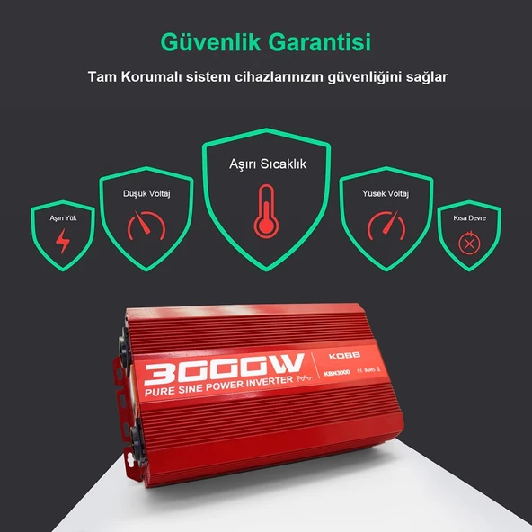 KOBB KBN3000 12V/220V 3000Watt Tam Sinüs Dönüştürücü İnvertör - 5