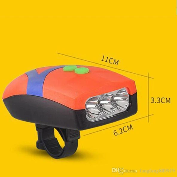 Bisiklet Ön Farı Kornalı Bisiklet Ön Lamba Pilli (Piller Dahil) Turuncu Renkli - 3