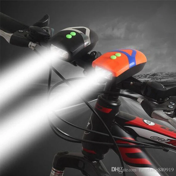 Bisiklet Ön Farı Kornalı Bisiklet Ön Lamba Pilli (Piller Dahil) Turuncu Renkli