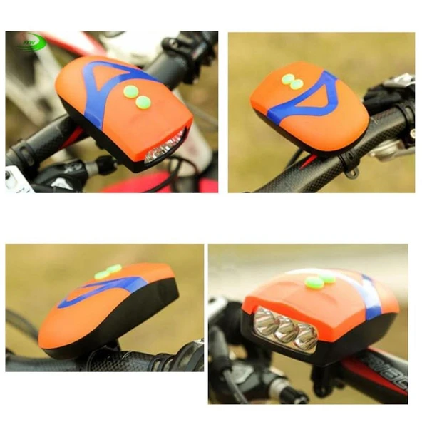 Bisiklet Ön Farı Kornalı Bisiklet Ön Lamba Pilli (Piller Dahil) Turuncu Renkli - 2