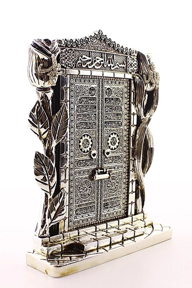 Polyester Üzerine Metal Kaplama Biblo Allah Muhammed Yazılı GülKabe Kapısı Gümüş Biblo 25 Cm - 3