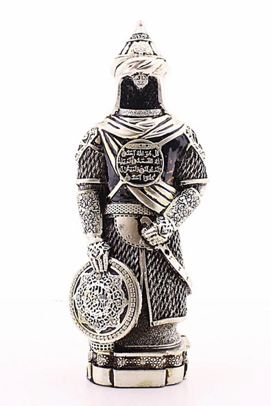 Zırhlı Cevşen Ayetli Asker Gümüş Biblo 3 Boyutlu Polyester Üzerine Metal Kaplama Biblo KüçükBoy 24Cm