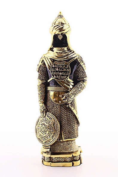 Zırhlı Cevşen Ayetli Asker Gold Biblo 3 Boyutlu Polyester Üzerine Metal Kaplama Biblo Küçük Boy 24Cm