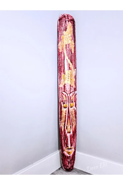 Aborjin Yerliler Antik Maske Tip 4 Adet Mega Boy Mask Totem Duvar Objesi Mindi Ağacı El Oyması 100CM - 3