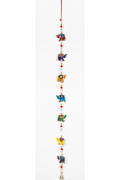 7 Li Aynalı Metal Renkli Sarkıç Kapı Duvar Süsü 120 cm Otantik Fil Figürlü Nazar Bolluk Bereket Süsü - 2