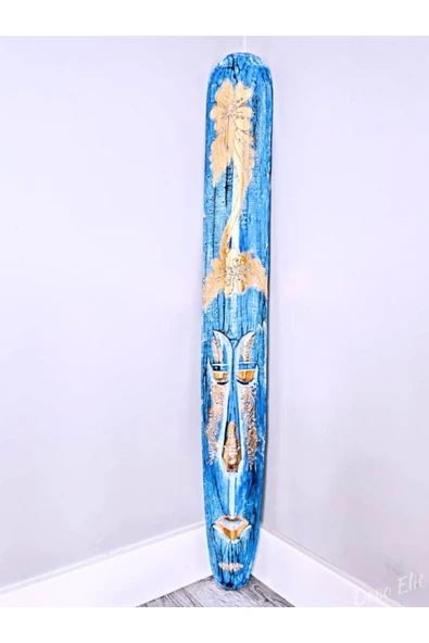 Duvar Objesi Mindi Ağacı El Oyması Mavi 100 cm Aborjin Yerliler Antik Tip Mega Boy Mask Totem - 2
