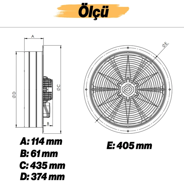 Havalandırma Aspiratörü Fanı 160 W Kirli Hava Kötü Koku Tahliye Metal Fan Vantilatör 350 mm - 8