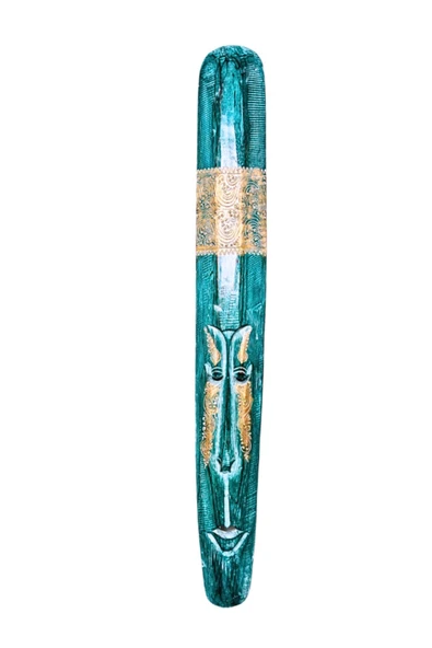 Aborjin Yerliler Antik Tip Mega Boy Mask Totem Duvar Objesi Mindi Ağacı El Oyması Yeşil 100 cm - 2