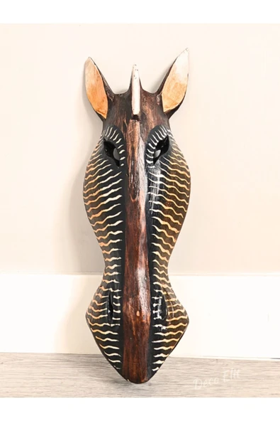 Ahşap Oyma Mask Zebra Surat Tipi Totem Yerliler Aborjin Duvar Objesi Mindi Ağacı El Oyması 40 cm - 2