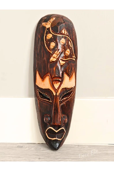 Yerliler Aborjin Yunus Surat Tipi Totem Ahşap Oyma Mask Duvar Objesi Mindi Ağacı El Oyması 30 cm - 2