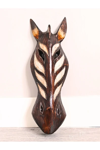 Yerliler Aborjin Zebra Surat Tipi Totem Ahşap Oyma Mask Duvar Objesi Mindi Ağacı El Oyması 40 cm - 2