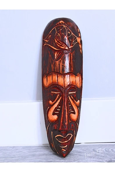 Yerliler Aborjin Balık Surat Tipi Totem Ahşap Oyma Mask Duvar Objesi Mindi Ağacı El Oyması 30 cm - 3