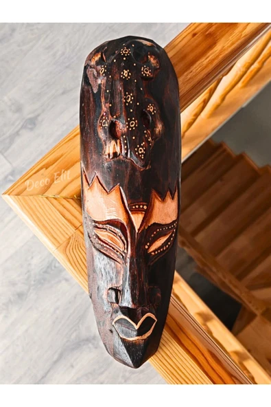 Duvar Objesi Mindi Ağacı El Oyması 30 cm Yerliler Aborjin Timsah Surat Tipi Totem Ahşap Oyma Mask