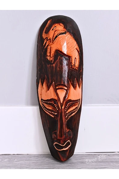 Fil Surat Totem Yerliler Aborjin Tipi Ahşap Oyma Mask Duvar Objesi Mindi Ağacı El Oyması 30 cm - 2