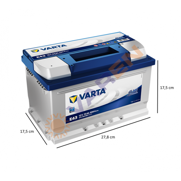 Varta Blue Dynamic E43 Alçak 12 V 72 Ah 680CCA Akü - 2