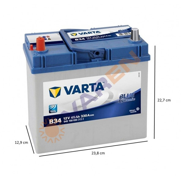 Varta Blue Dynamic B34 Ters Kutup 12 V 45 Ah 330CCA Akü - 2