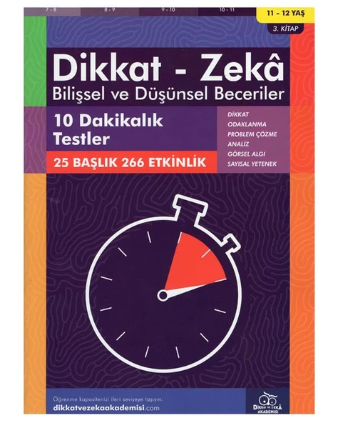 11-12 Yaş Bilişsel ve Düşünsel Beceriler 10 Dakikalık Testler Dikkat ve Zeka Akademisi