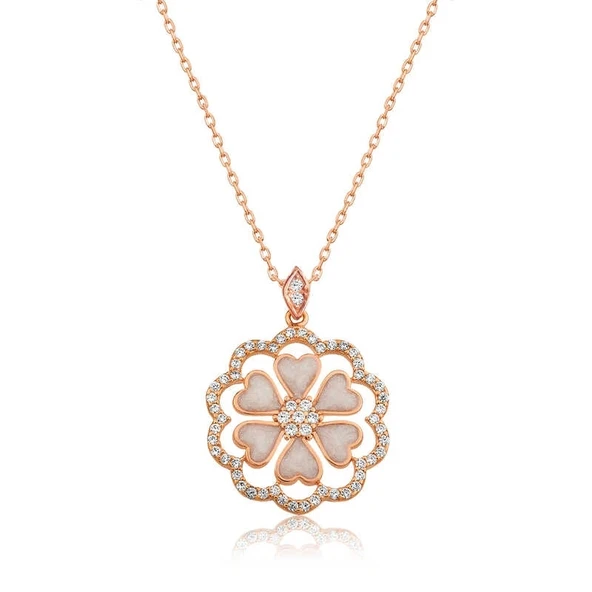 Gümüş Rose Kalp Çiçek Bayan Kolye ürün görseli